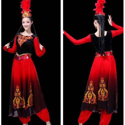 Women Xinjiang dance costumes Female adult minority Xinjiang Uyghur dance dresses with big swing skirt